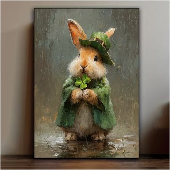 Other - Bunny Clover St. Patrick's Day Canvas Print - Rabbit and Clover Irish Good Luck